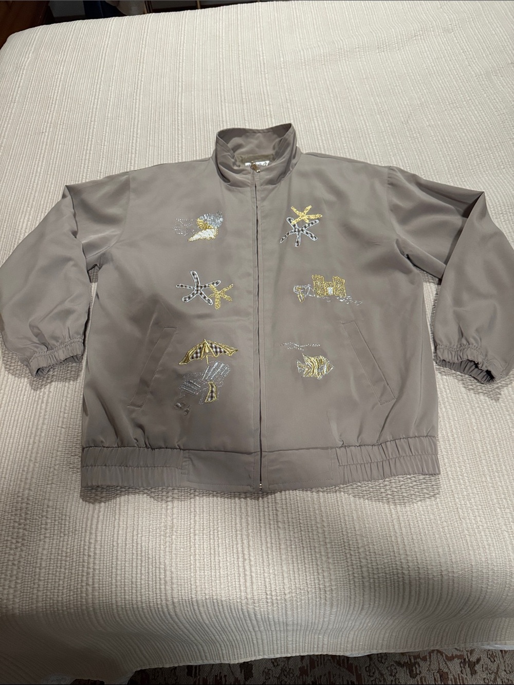 Vintage Classic Tan with Sea Shells and Beach Style Embroidered Jacket